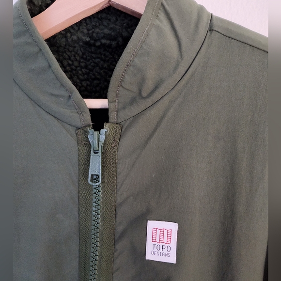 Topo Designs Sherpa Reversible Coat Jacket Zipper Pockets Green - Picture 11 of 12